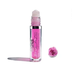 MODE Lip Glaze Flavored Lip Gloss KISS FROM A ROSE Delicious Flavor, Roll On Sweet Wet Nourishing Shine, Moisturizing Natural Skincare Fruit Oils, Made in NY USA