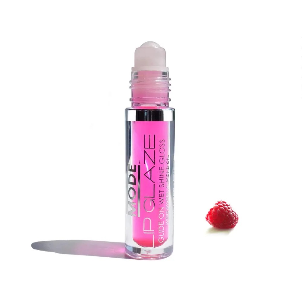 MODE Lip Glaze Flavored Lip Gloss RASPBERRY Delicious Yummy Flavor, Roll On Sweet Wet Nourishing Shine, Hydrating Natural Skincare Fruit Oils, Made in NY USA