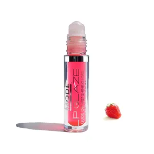 MODE Lip Glaze Flavored Lip Gloss STRAWBERRY Delicious Yummy Flavor, Roll On Sweet Wet Nourishing Shine, Hydrating Moisturizing Natural Skincare Fruit Oils, Made in NY USA