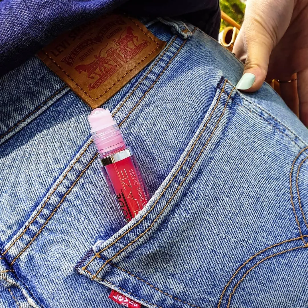 MODE Lip Glaze Flavored Lip Gloss STRAWBERRY Delicious Yummy Flavor, Roll On Sweet Wet Nourishing Shine, Hydrating Moisturizing Natural Skincare Fruit Oils, Made in NY USA
