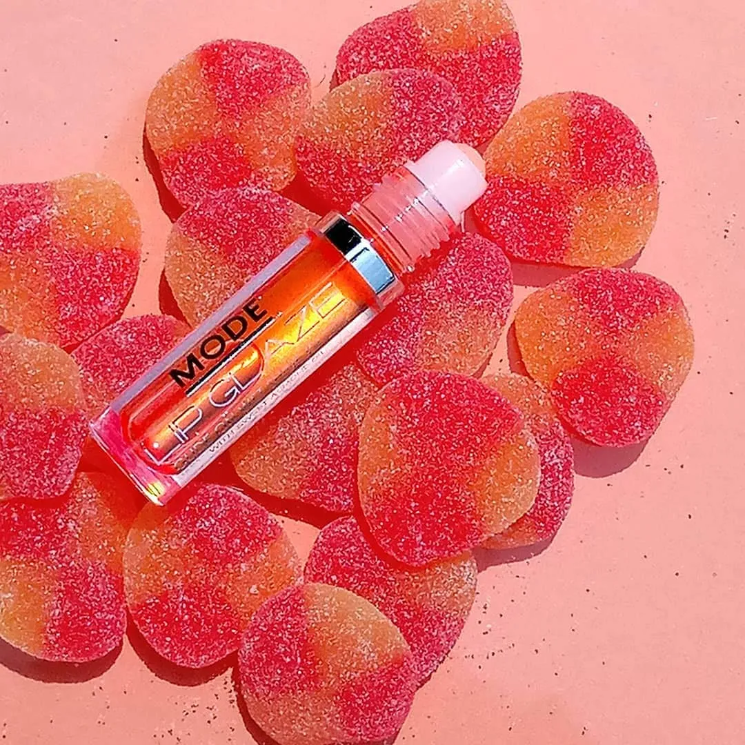 MODE Lip Glaze Flavored Lip Gloss SWEET GEORGIA PEACH Delicious Flavor, Roll On Sweet Wet Nourishing Shine, Hydrating Moisturizing Natural Skincare Fruit Oils, Made in NY USA