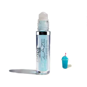 MODE Lip Glaze Flavored Lip Gloss Yummy BLUE RASPBERRY SLUSHIE Delicious Flavor, Roll On Sweet Wet Nourishing Shine, Hydrating Moisturizing Natural Skincare Fruit Oils, Made in NY USA