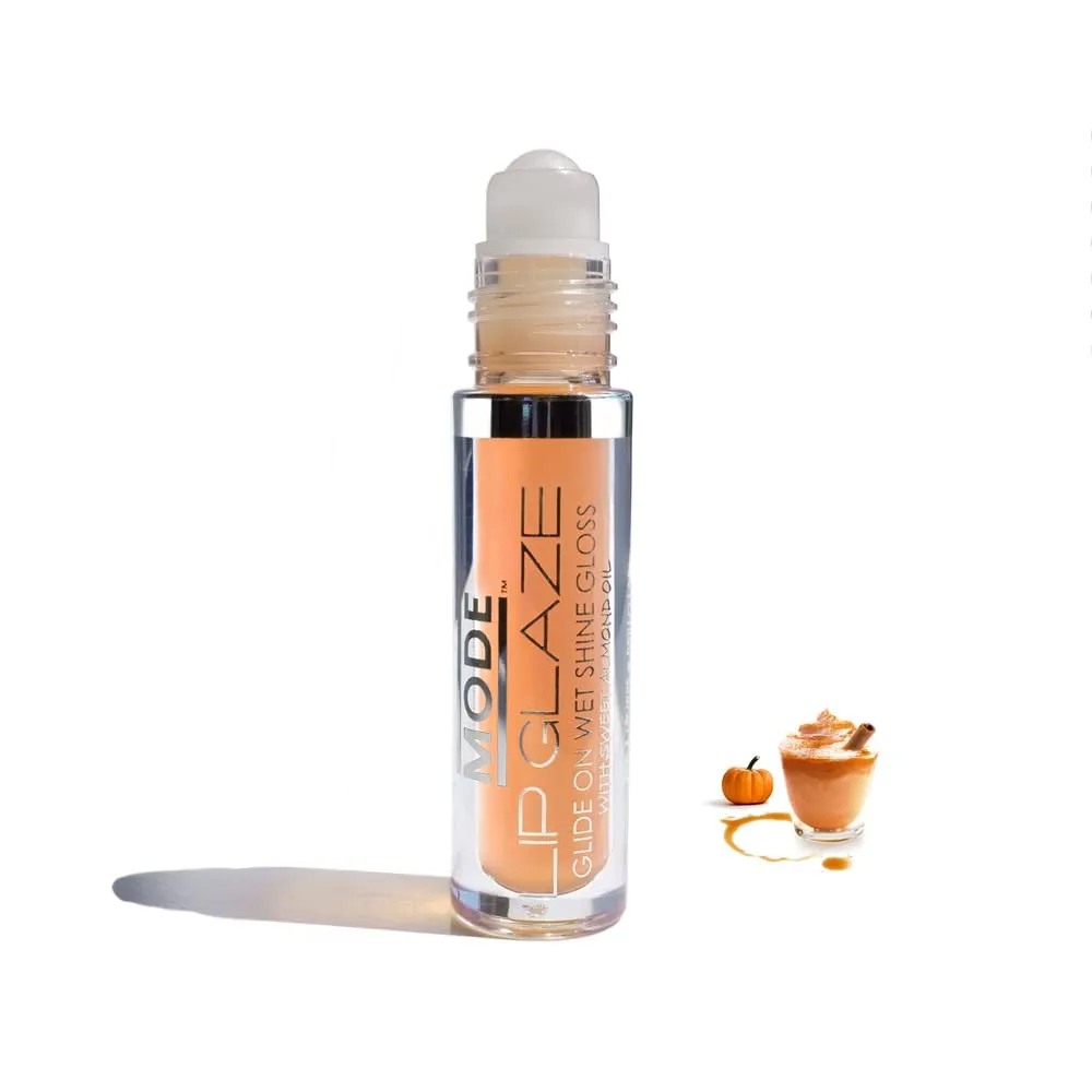 MODE Lip Glaze Flavored Lip Gloss Yummy PUMPKIN SPICE LATTE Flavor Roll On Sweet Wet Nourising Shine, Hydrating Moisturizing Natural Skincare Fruit Oils