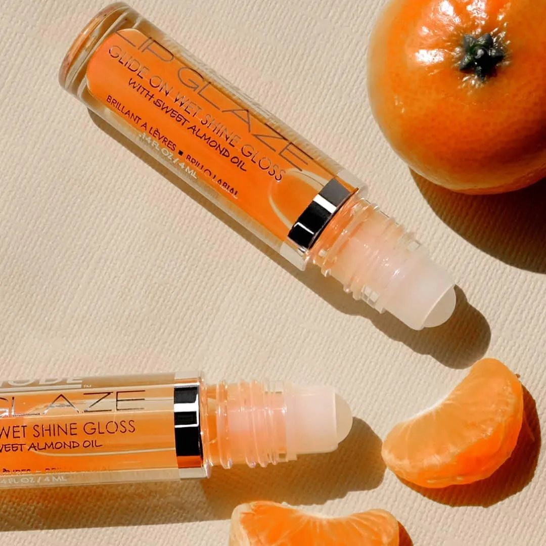 MODE Lip Glaze Flavored Lip Gloss Yummy SWEET TANGERINE Flavor Roll On Wet Nourishing Glossy Shine, Hydrating Natural Skincare Fruit Oils