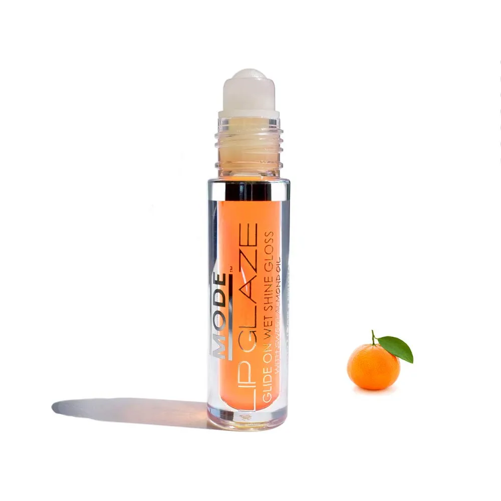MODE Lip Glaze Flavored Lip Gloss Yummy SWEET TANGERINE Flavor Roll On Wet Nourishing Glossy Shine, Hydrating Natural Skincare Fruit Oils