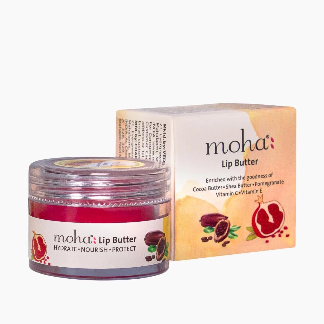 Moh'a Lip Butter For Dry And Pigmented, Damaged & Chapped Lips|Hydrating & Nourishing|Enriched With Cocoa Butter, Shea & Essential Oils For Pink, Glossy & Soft|10 Gm