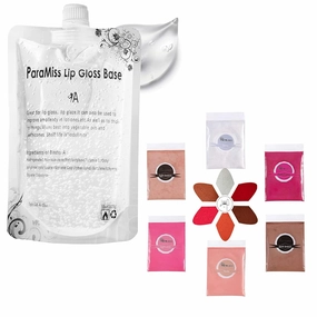 Moisturize Lip Gloss Base(10 Ounce) Clear Lip Gloss& Lip Gloss Pigment Powder 5 Colors x10G and White Metallic Shimmer Pearl Glitter Natural Pigment for DIY Handmade Lip Balms Lip Gloss