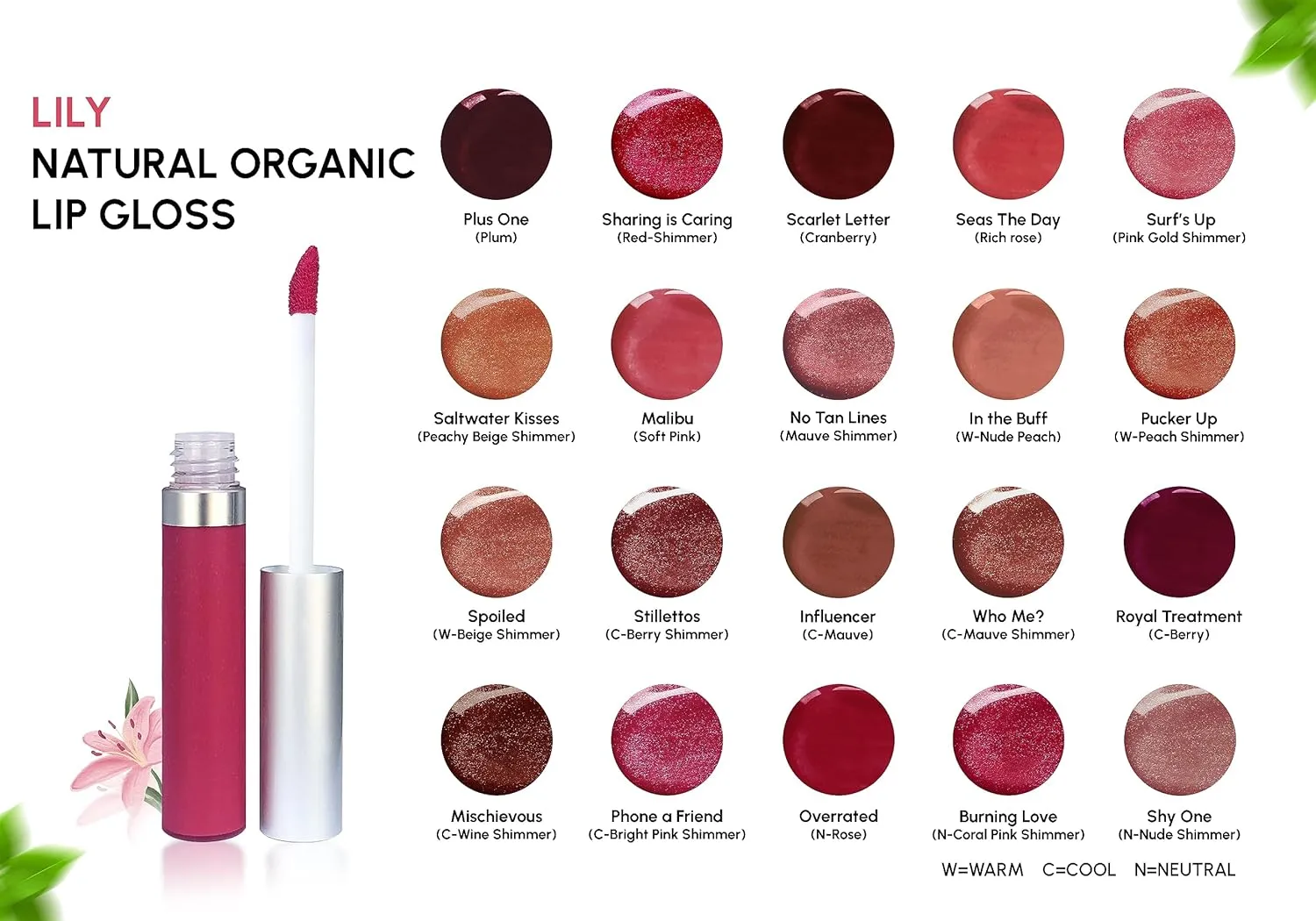 Mom's Secret Lily Natural Organic Lip Gloss, Vegan, Gluten Free, Cruelty Free, Made in the USA, 0.28 oz./8 g. (Who Me?)
