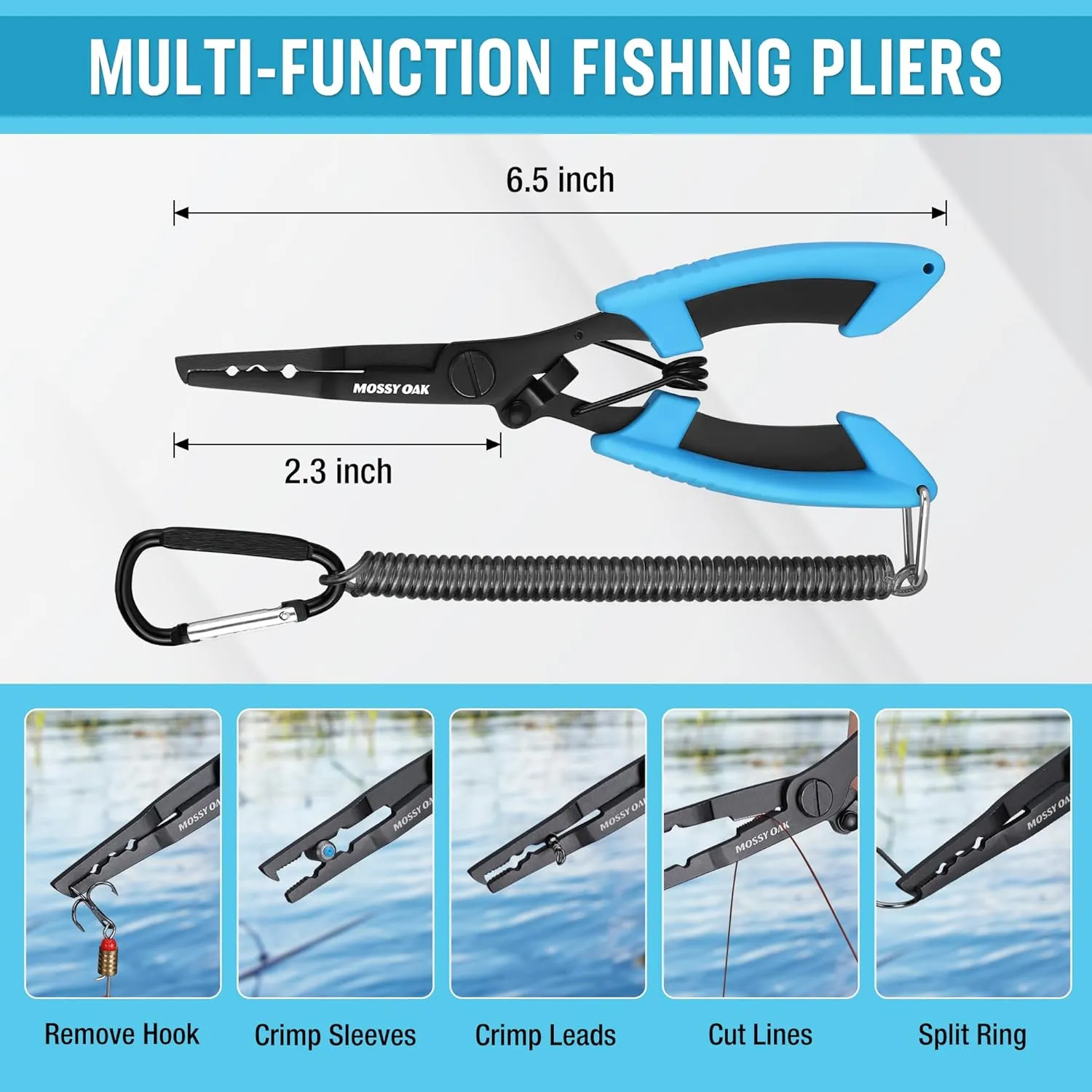 Mossy Oak Fishing Tools Kit - Plier, Fillet Knife, Lip Gripper, Hook Remover, Digital Scale, Line Snip, Fly Retractor, With Sheath Lanyard - Gifts for Men
