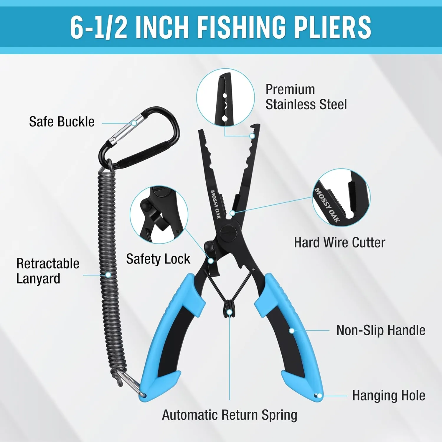 Mossy Oak Fishing Tools Kit - Plier, Fillet Knife, Lip Gripper, Hook Remover, Digital Scale, Line Snip, Fly Retractor, With Sheath Lanyard - Gifts for Men