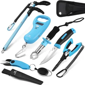 Mossy Oak Fishing Tools Kit - Plier, Fillet Knife, Lip Gripper, Hook Remover, Digital Scale, Line Snip, Fly Retractor, With Sheath Lanyard - Gifts for Men