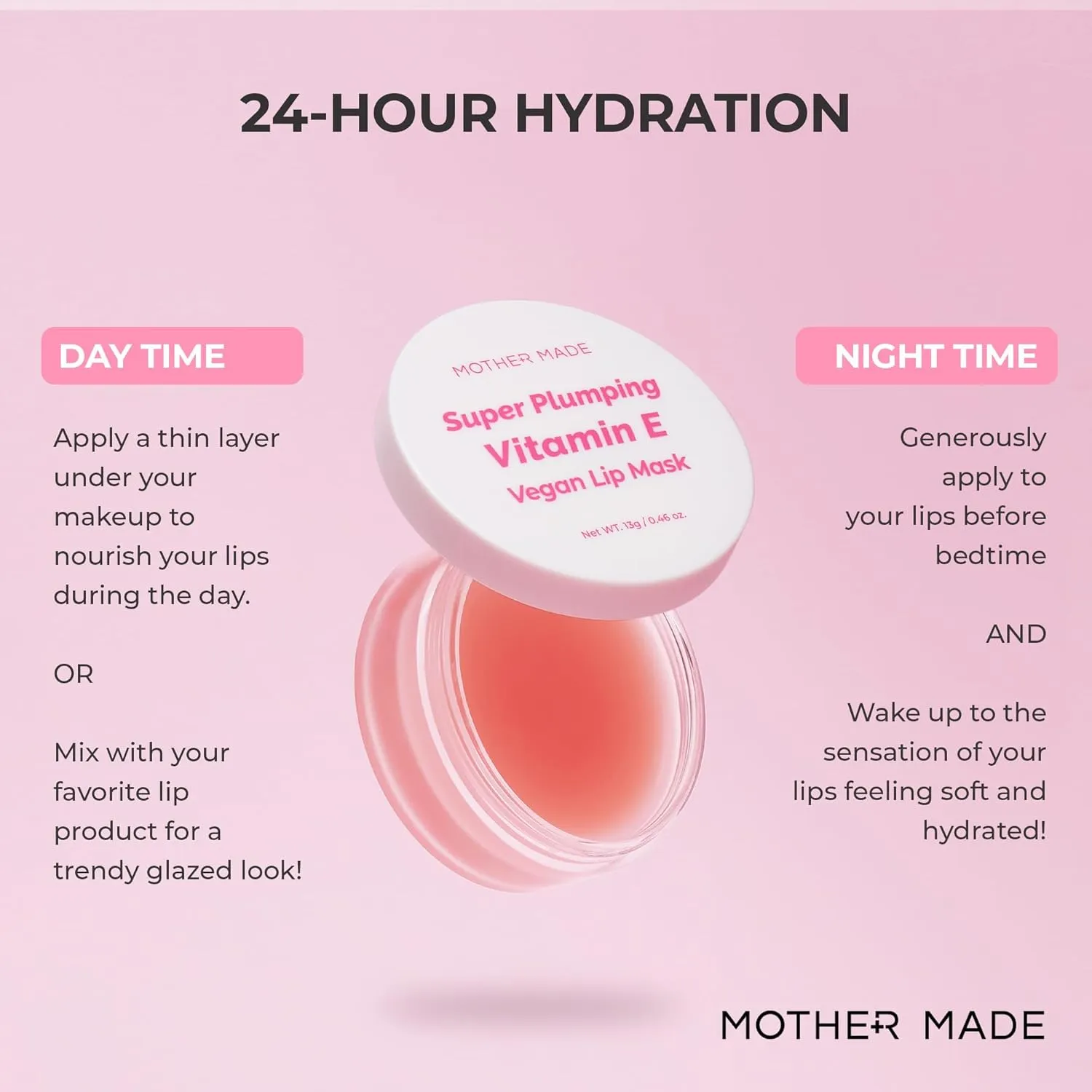MOTHER MADE Lip Care Balm Plumping Vitamin E Vegan Lip Sleeping Mask 2EA, with Organic Shea Butter, Natural Oils, Vegan Collagen, For Dry Chapped Lips, Stocking Stuffers, Korean Skin Care
