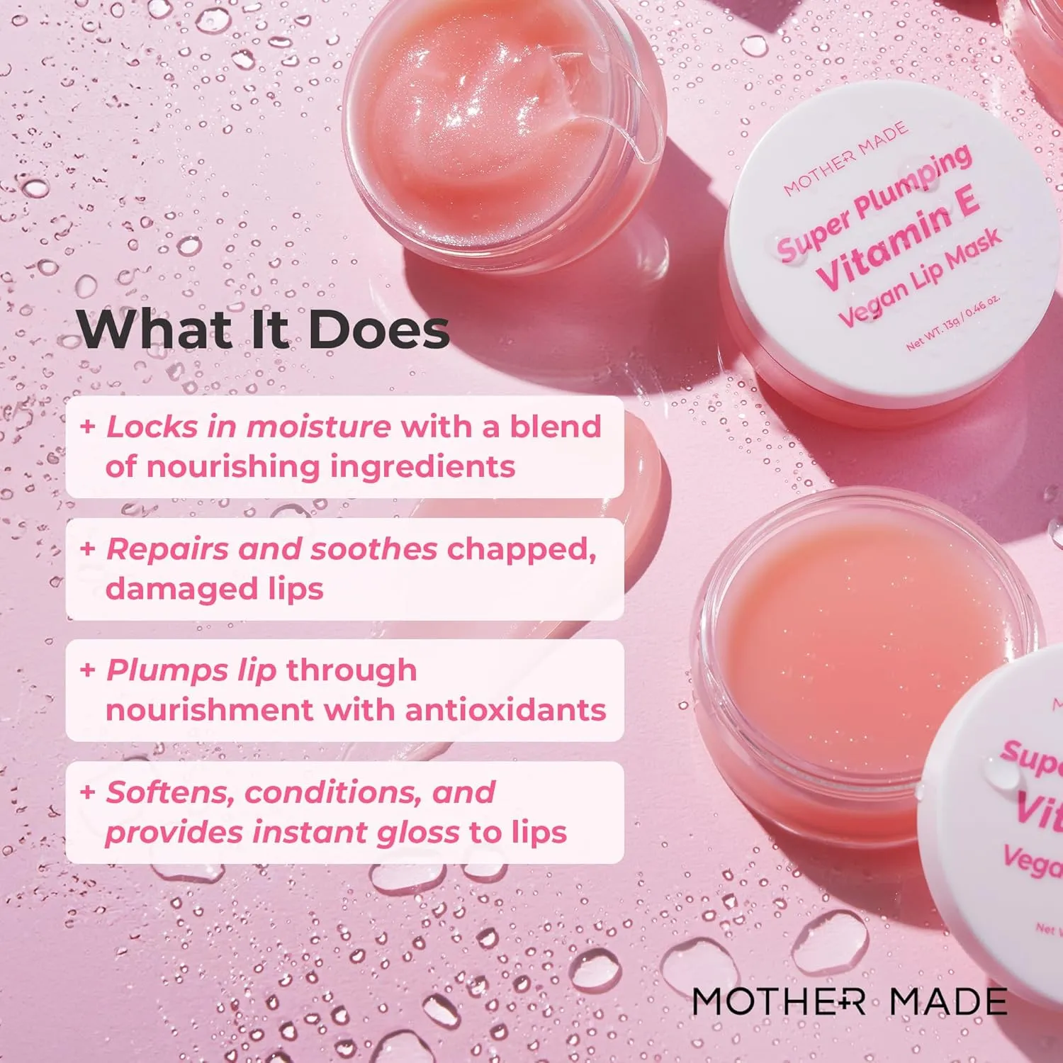 MOTHER MADE Lip Care Balm Plumping Vitamin E Vegan Lip Sleeping Mask 2EA, with Organic Shea Butter, Natural Oils, Vegan Collagen, For Dry Chapped Lips, Stocking Stuffers, Korean Skin Care