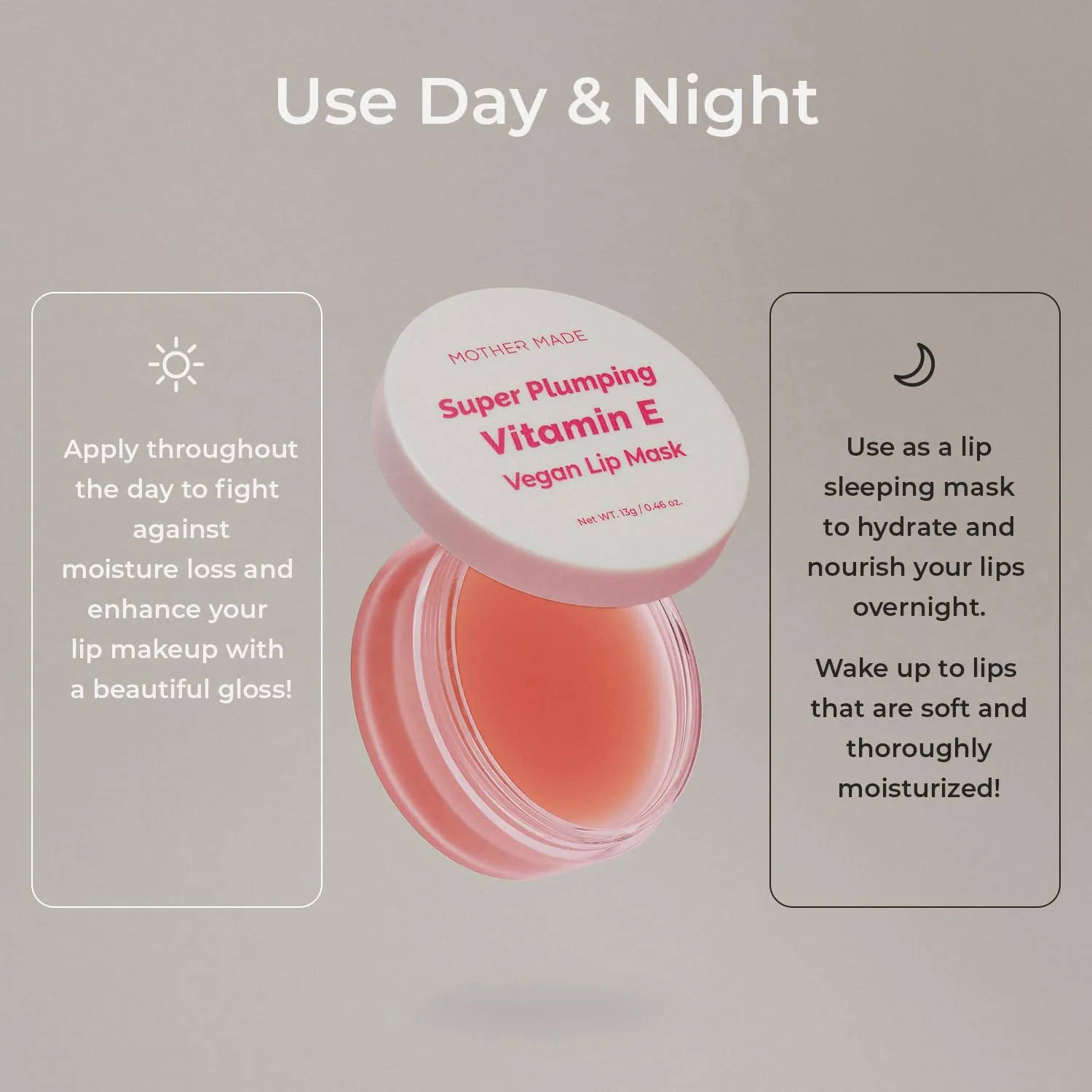 MOTHER MADE Vitamin E Vegan Lip Mask Lip Care Balm,with Organic Shea Butter, Natural Oils, Vegan Collagen, Gifts for Women, Korean Skin Care, 0.46 fl.oz.