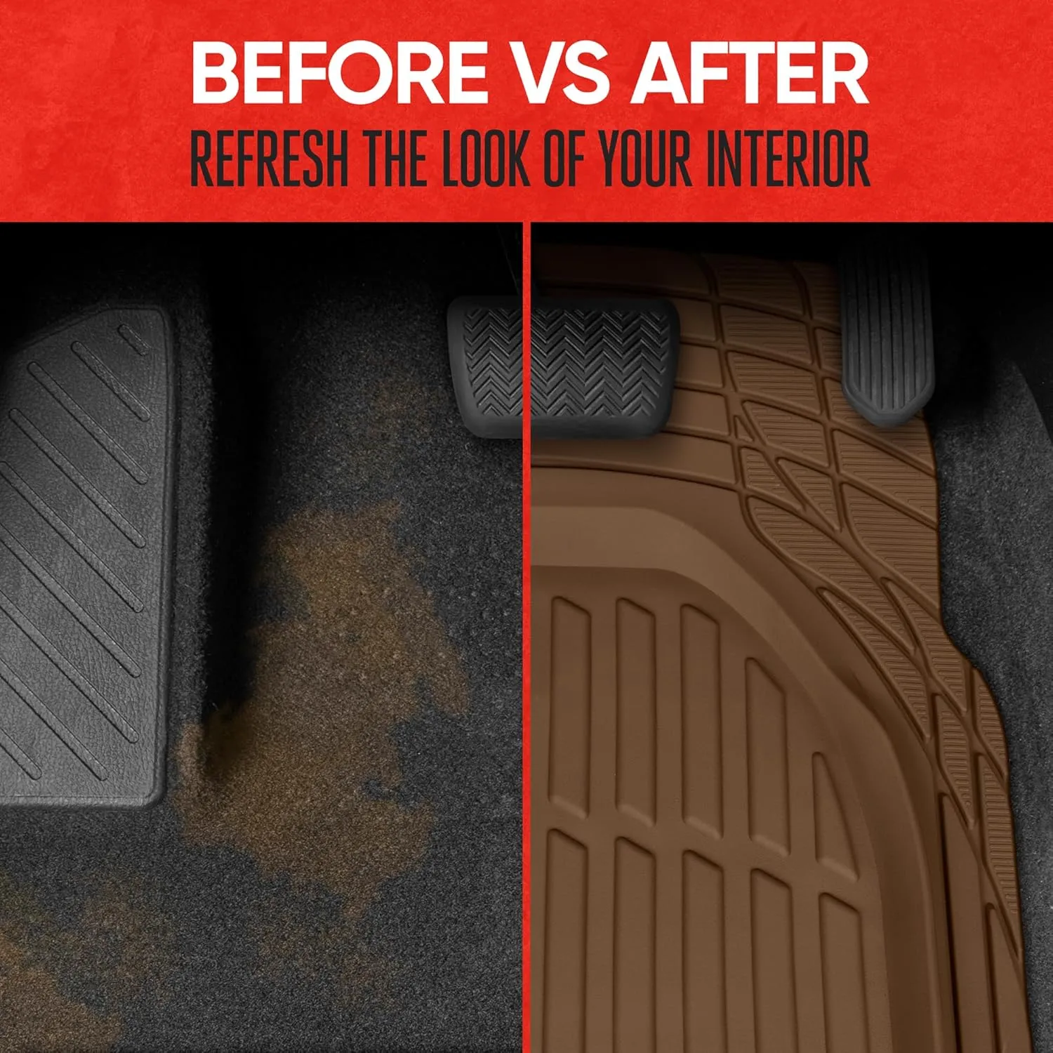 Motor Trend FlexTough Deep Dish All-Weather Floor Mats, Waterproof Trim-To Fit Mats for Cars, Trucks, SUVs - Universal Automotive Floor Liners, Car Accessories