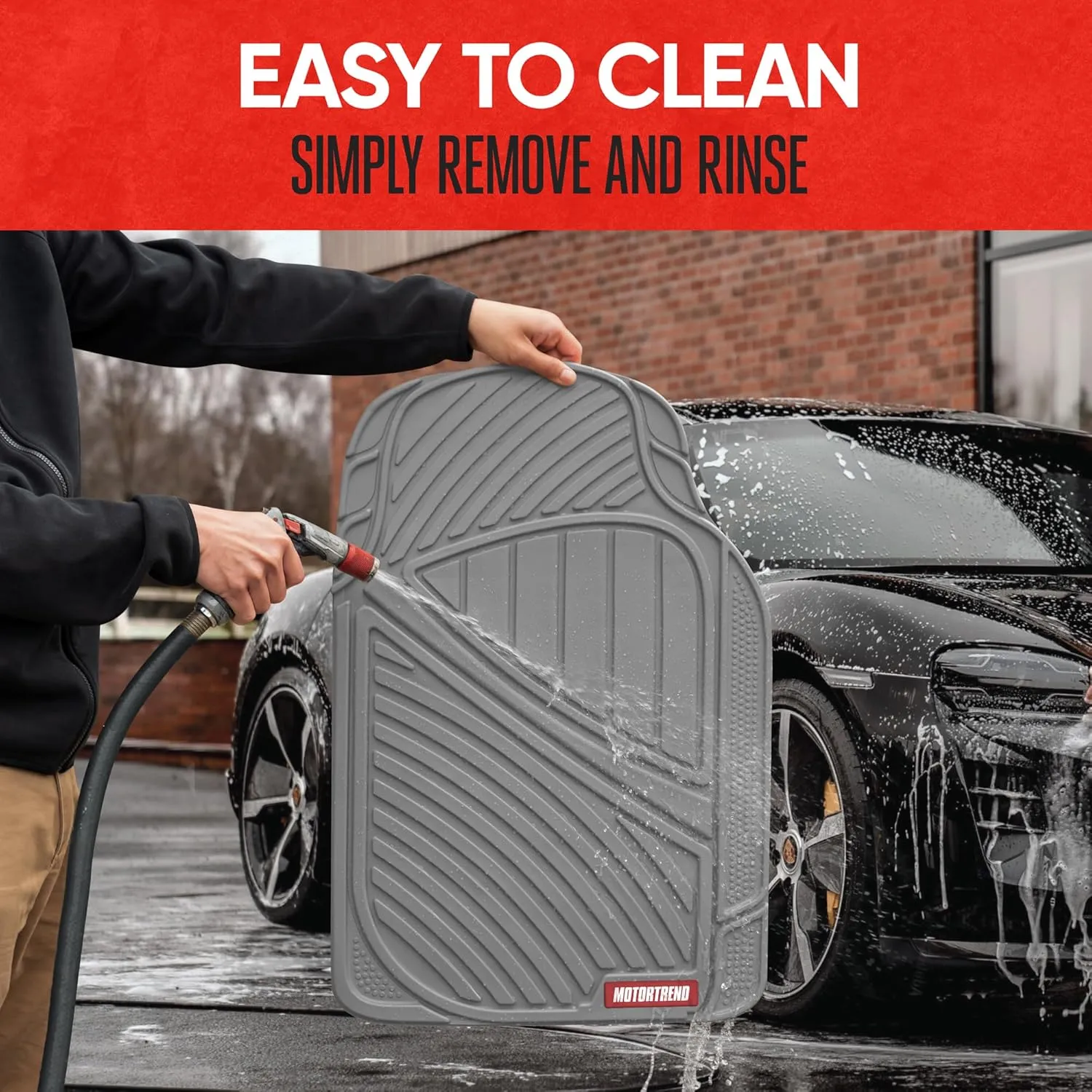 Motor Trend FlexTough Performance All Weather Rubber Car Floor Mats - 3 Piece Floor Mats Automotive Liners for Cars Truck SUV, Heavy-Duty Waterproof (Gray)