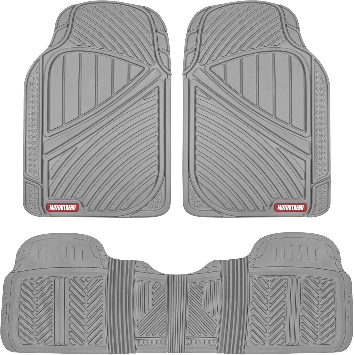 Motor Trend FlexTough Performance All Weather Rubber Car Floor Mats - 3 Piece Floor Mats Automotive Liners for Cars Truck SUV, Heavy-Duty Waterproof (Gray)