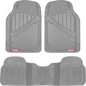 Motor Trend FlexTough Performance All Weather Rubber Car Floor Mats - 3 Piece Floor Mats Automotive Liners for Cars Truck SUV, Heavy-Duty Waterproof (Gray)