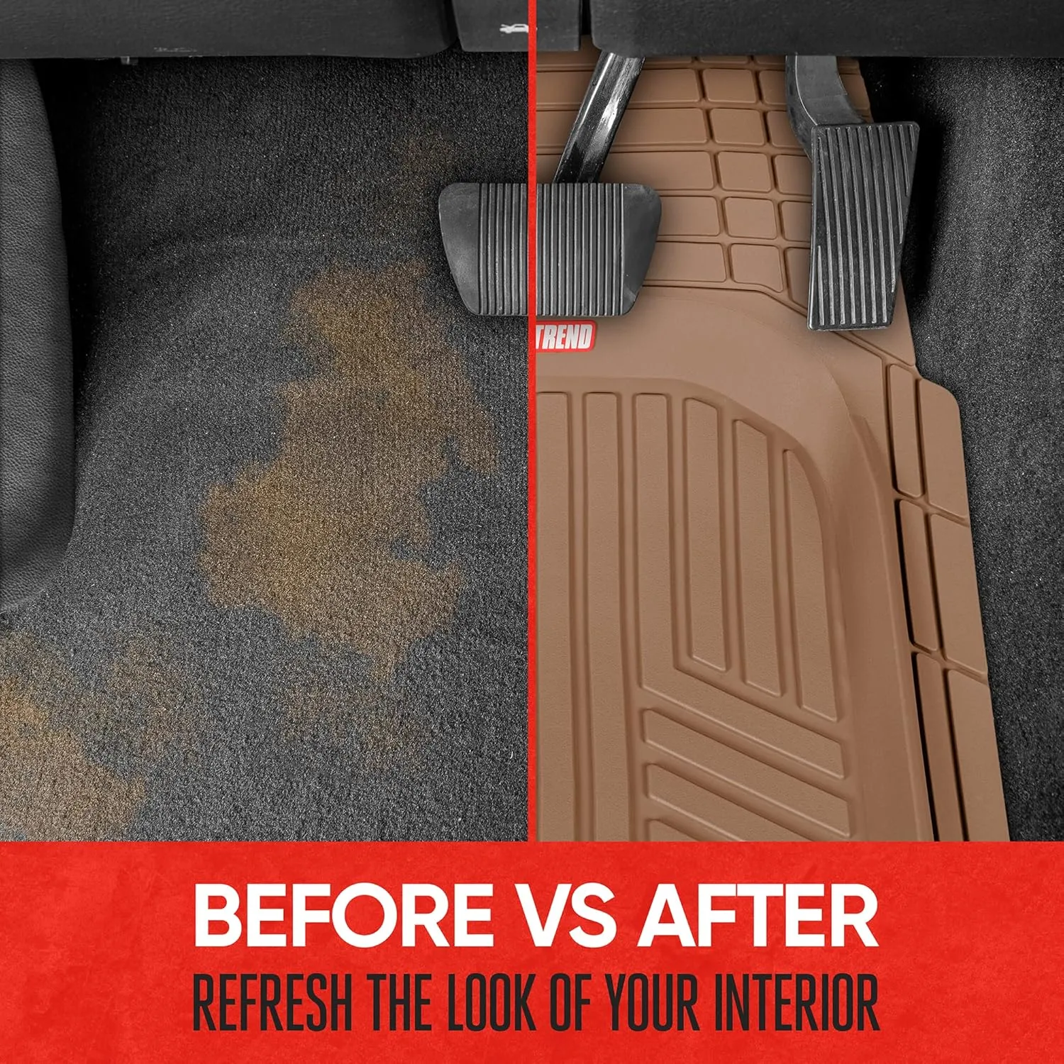 Motor Trend FlexToughXL Floor Mats for Cars Full Set, All-Weather Rubber Automotive Floor Mats, Waterproof Heavy Duty Car Mats, Flexible Floor Liners for Car Truck Van SUV, Car Floor Mats (Beige)