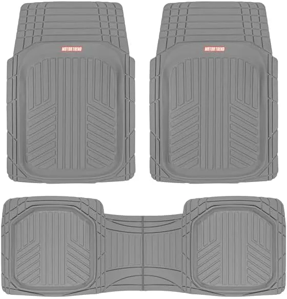Motor Trend FlexToughXL Floor Mats for Cars Full Set, All-Weather Rubber Automotive Floor Mats, Waterproof Heavy Duty Car Mats, Flexible Floor Liners for Car Truck Van SUV, Car Floor Mats (Gray)