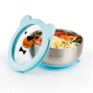 MR. CHOU Baby Bowls with Non-Slip Silicone Suction Cup, Insulated Double-Layer 304 Stainless Steel Toddler Bowls with BPA Free Airtight Lids, Food-Grade Silicone Safe for Kids (Blue)