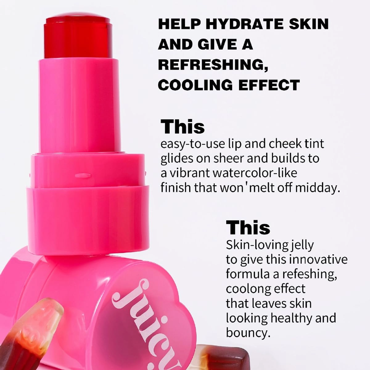 Multi-Use Water Jelly Tint Stick Sheer Lip & Cheek Stain Finish, 3-In-1 Cheek Blush & Eyeshadow & Lip Tinted Long-Lasting Moisture - 1,000  Swipes Per Stick (# 03, 0.32oz)