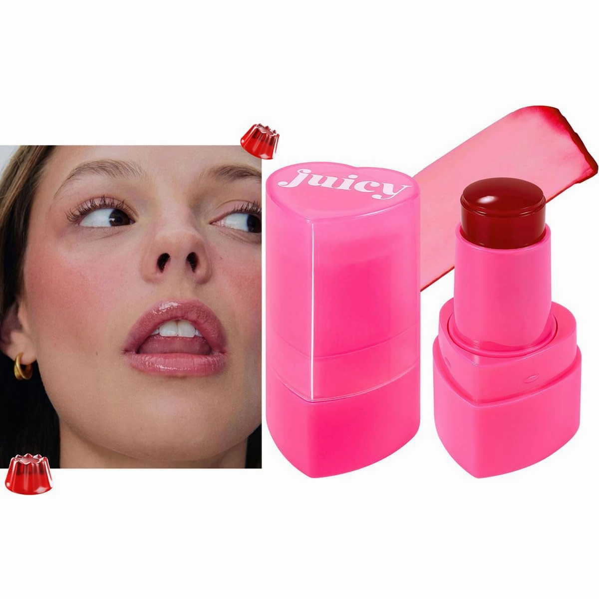 Multi-Use Water Jelly Tint Stick Sheer Lip & Cheek Stain Finish, 3-In-1 Cheek Blush & Eyeshadow & Lip Tinted Long-Lasting Moisture - 1,000  Swipes Per Stick (# 03, 0.32oz)