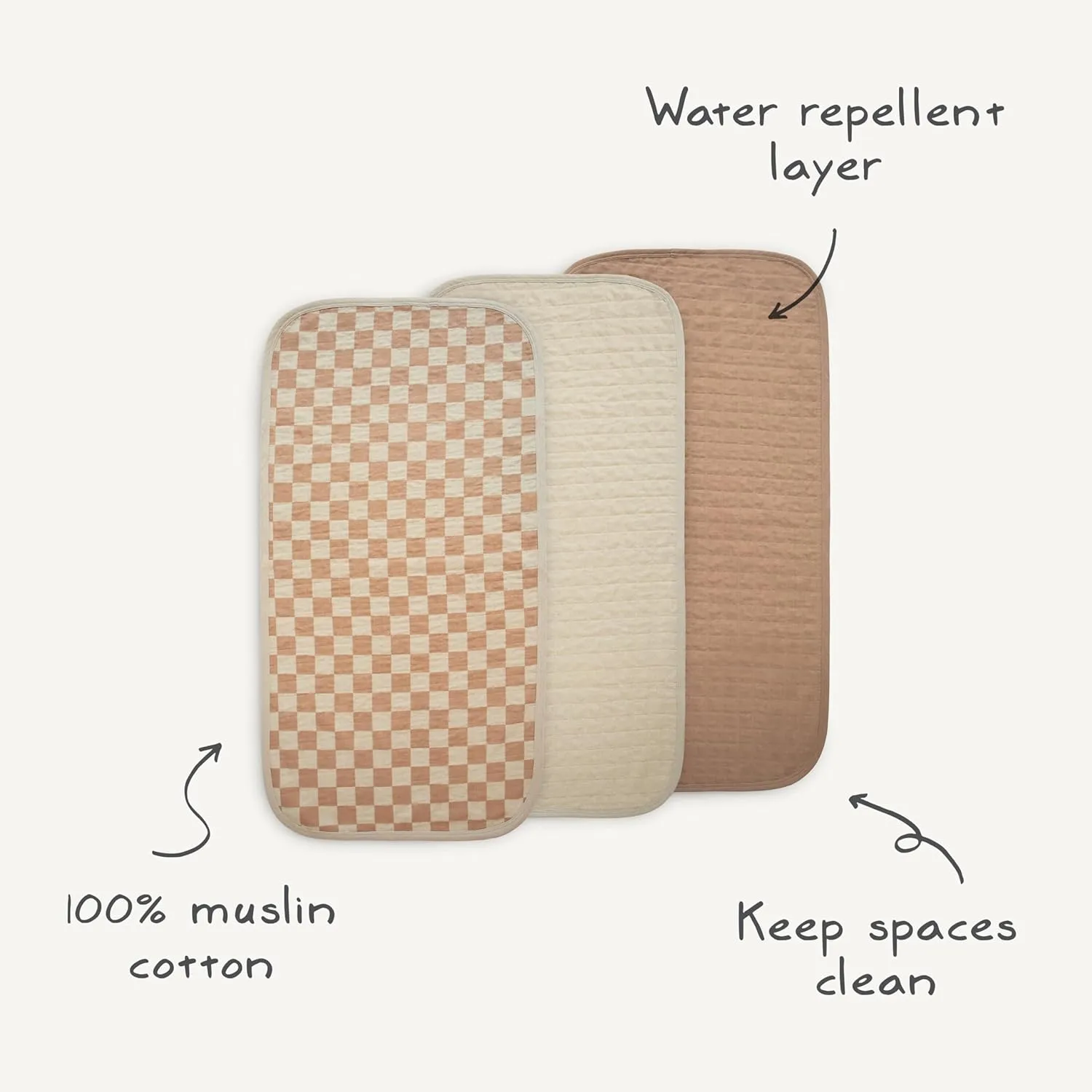 mushie Waterproof Changing Pad Liners | 100% Organic Cotton | Set of 3 (Check Combo)