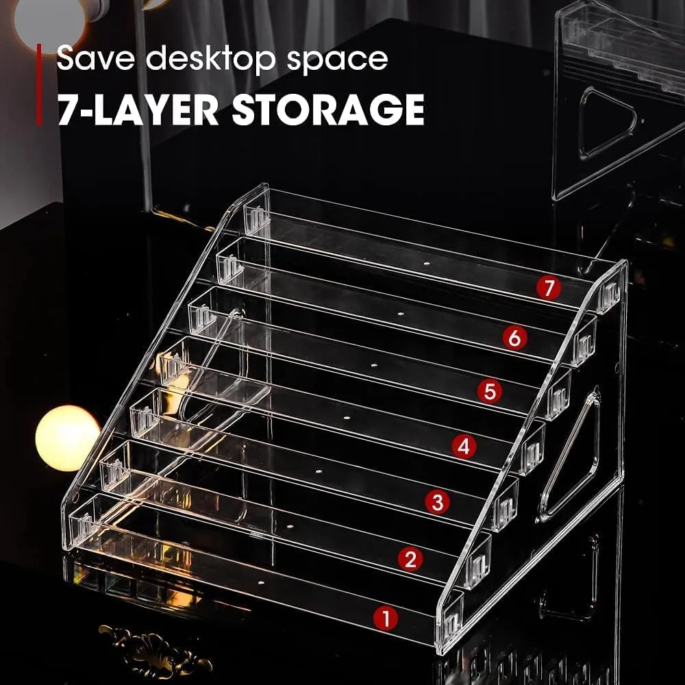 Nail Polish Organizer 84 Bottles of 7 Layers Sunglass Organizer Acrylic Display Rack Eyeglasses Storage Essential Oils Holder Makeup Organizer No Tool Needed Assembly, Clear
