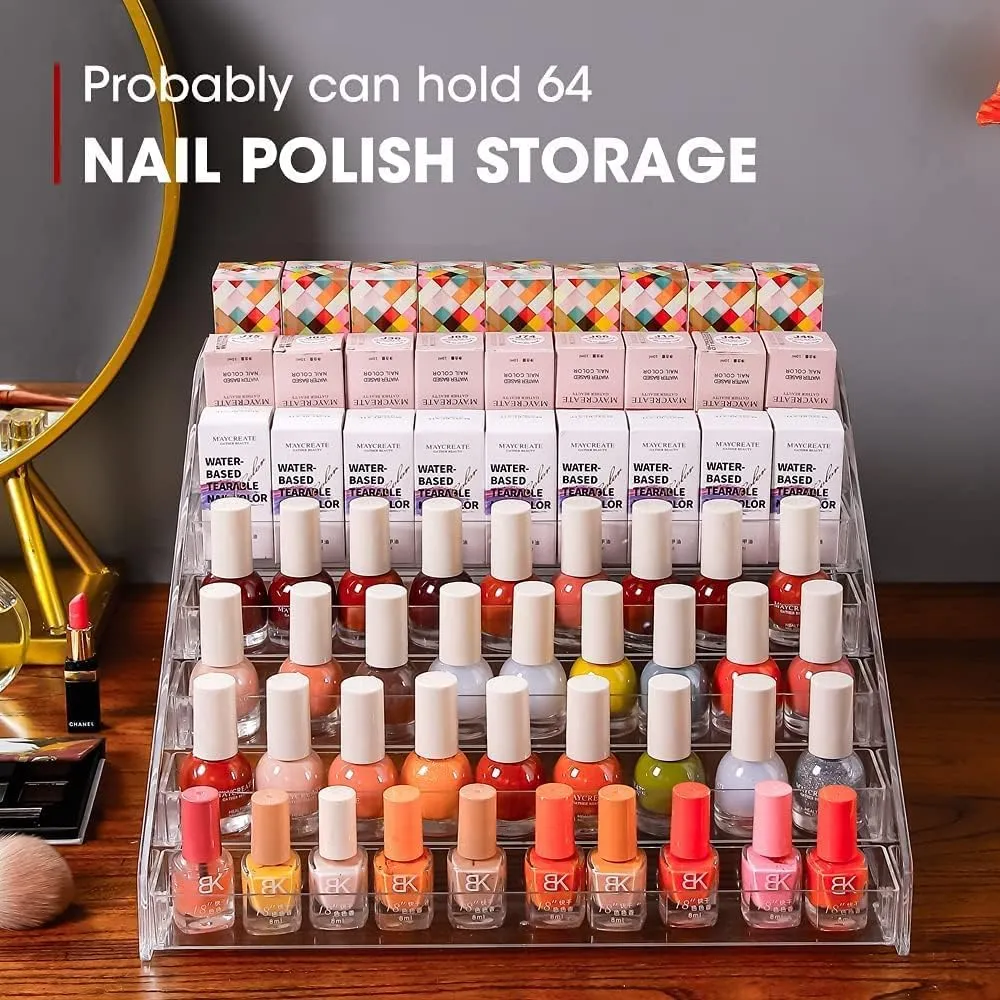 Nail Polish Organizer 84 Bottles of 7 Layers Sunglass Organizer Acrylic Display Rack Eyeglasses Storage Essential Oils Holder Makeup Organizer No Tool Needed Assembly, Clear