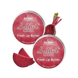 Nat Habit.. Lip Balm Fresh Beetroot Crush Lip Butter With Desi Ghee & Raw Honey For Natural Pink Lips, Nourishment, Dark And Chapped Lips (Pack of 2 X 10gm)