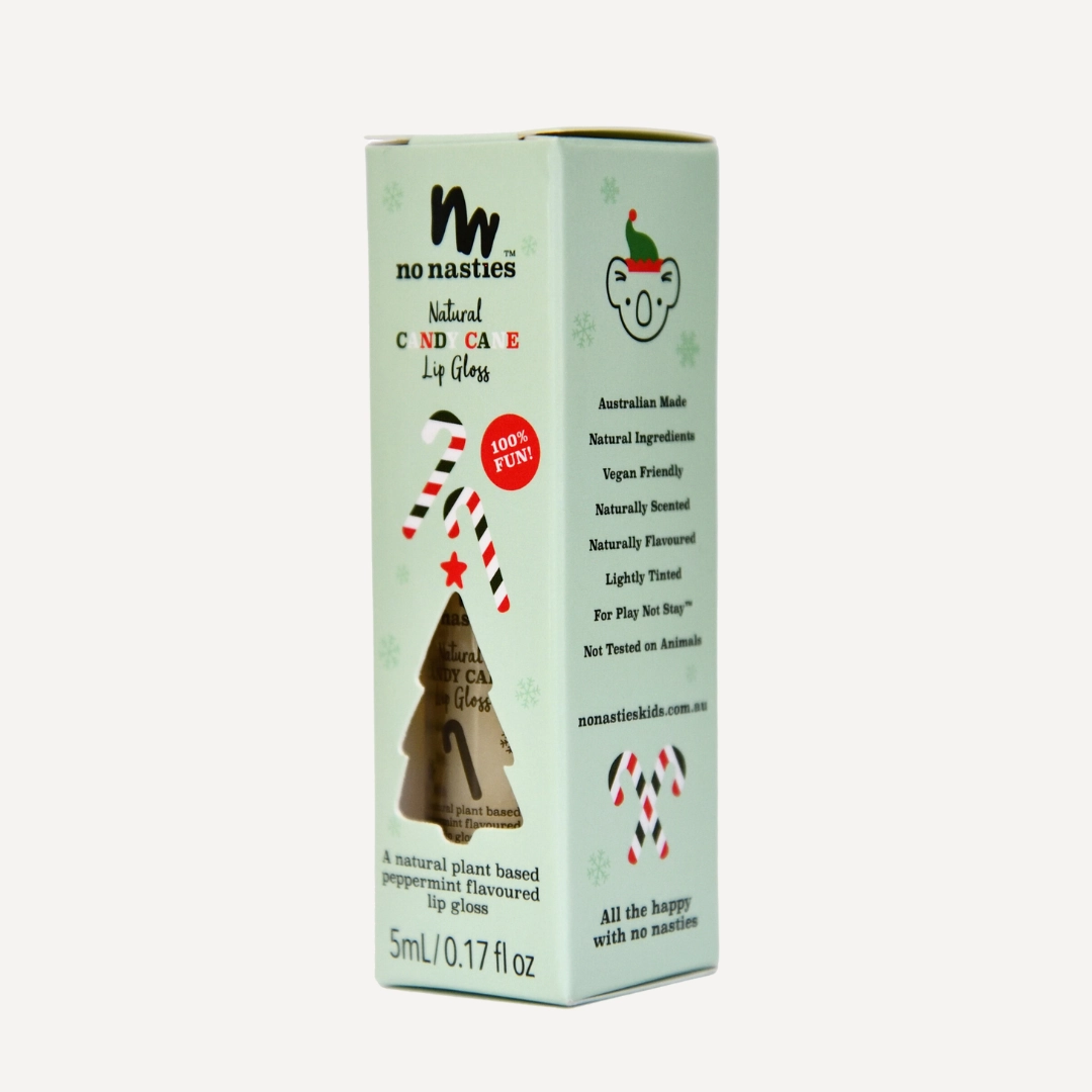 Natural Kids Lip Gloss Wands: LIMITED EDITION CHRISTMAS  - Candy Cane Peppermint - Shimmery Clear