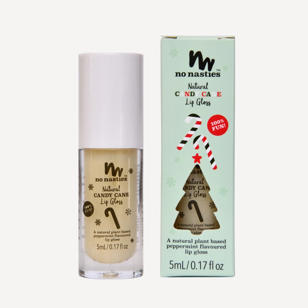 Natural Kids Lip Gloss Wands: LIMITED EDITION CHRISTMAS  - Candy Cane Peppermint - Shimmery Clear
