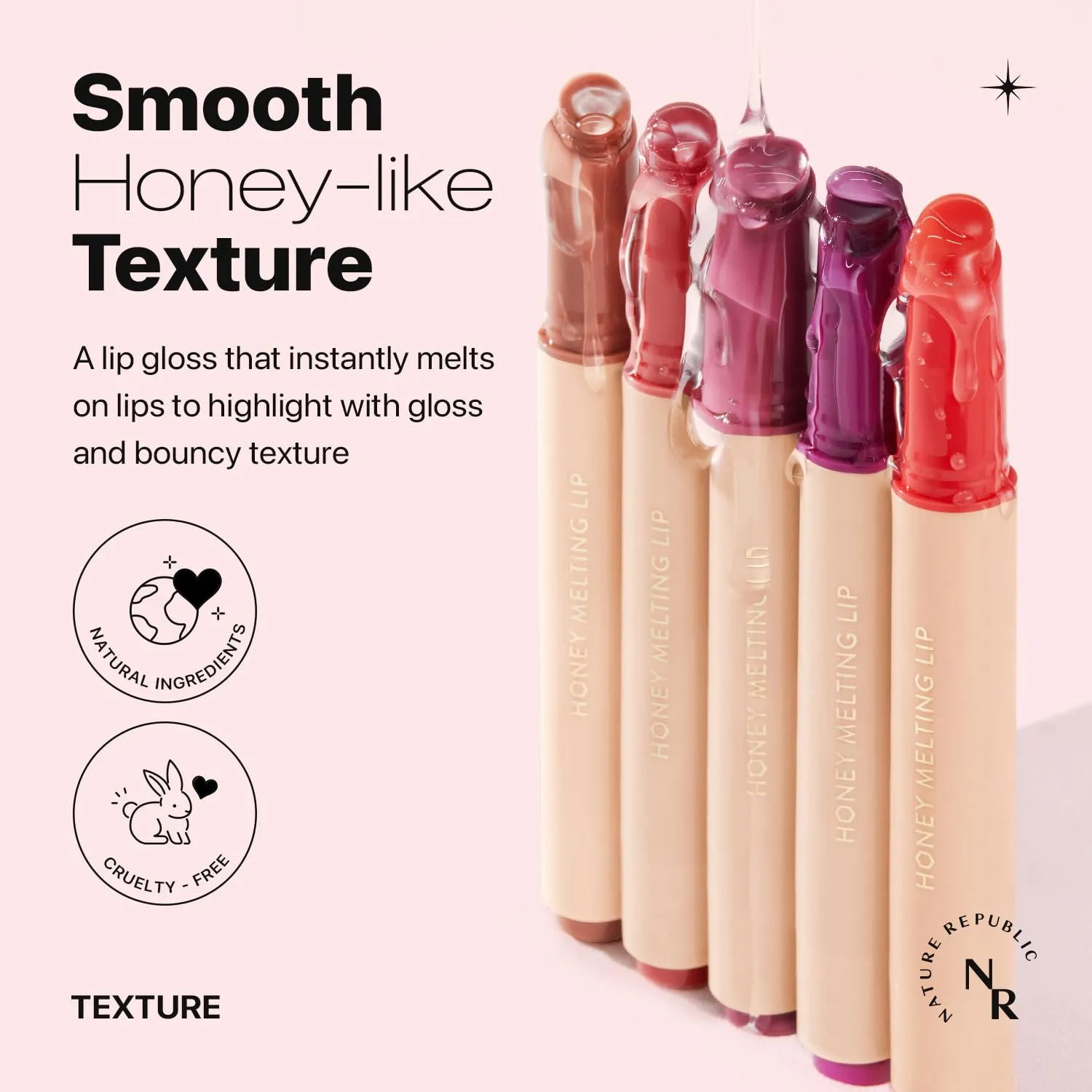 Nature Republic HONEY MELTING LIP (07 LYCHEE) SOFT LIP STICK, Hydrating Gloss, Moisturizing balms, Sheer tint, Shine & Glowy Finish, korean make up