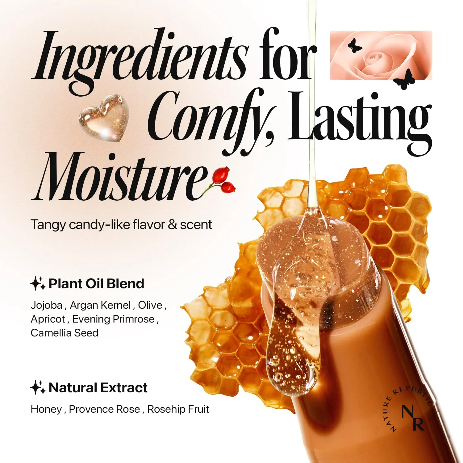 Nature Republic HONEY MELTING LIP GLITTER (14 MAPLE) SOFT LIP STICK Hydrating Gloss, Moisturizing balms, Shine Glimmer Finish, Shimmery-Sheer tint, korean make up