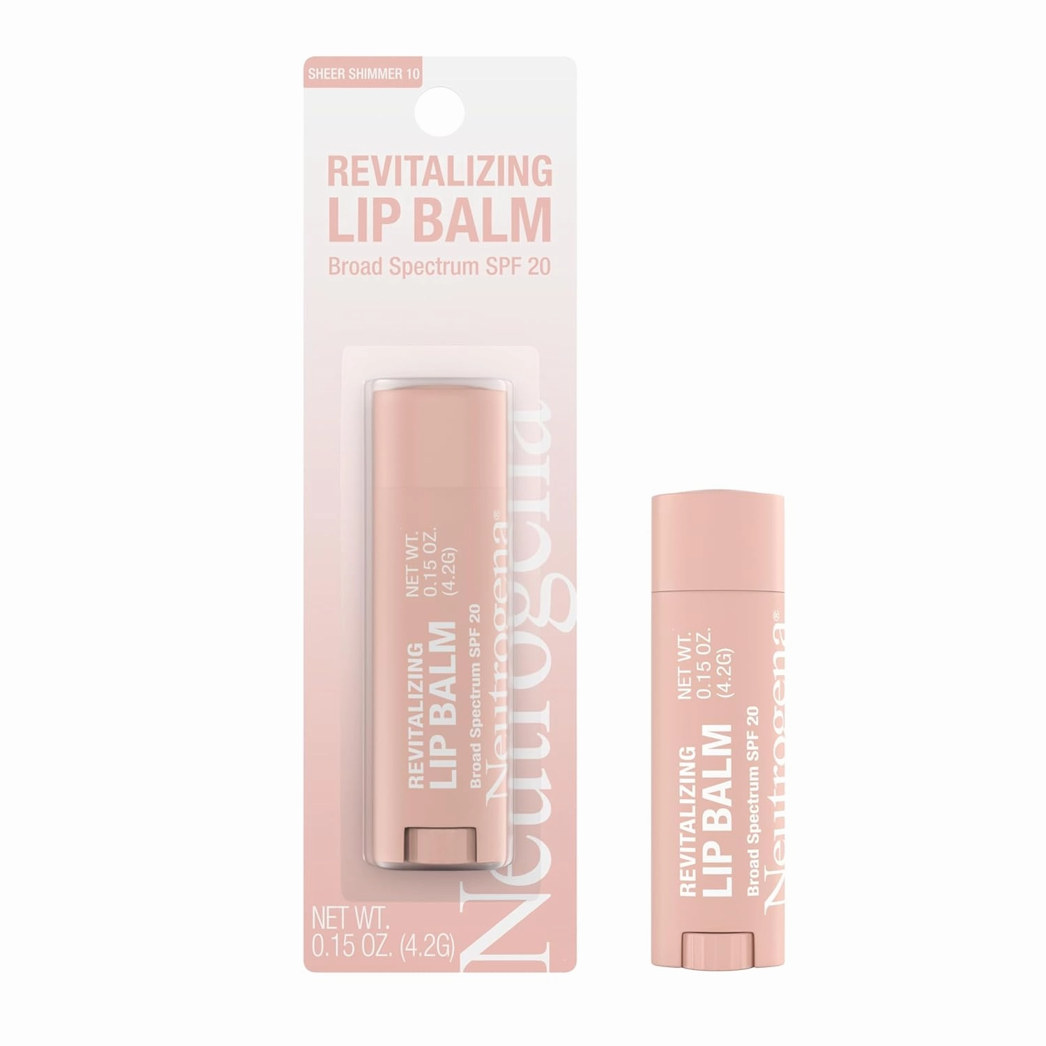 Neutrogena Revitalizing Tinted Lip Balm Broad Spectrum SPF 20 Sunscreen, Moisturizing Lip Balm with a Sheer Tint for Softer, Smoother, Healthier-Looking Lips, Sheer Shimmer 10, .15 oz (Pack of 2)