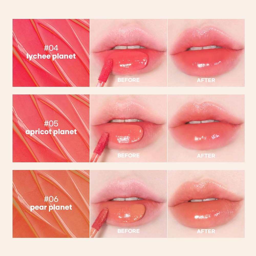 New Planet Tint | Clear Glow Tint Non-Sticky Lightweight Hydrating Long-Lasting Shine High Pigmented Volumizing Moisturizing Natural Lip Stain (#06 Pear Planet, 4.1g)