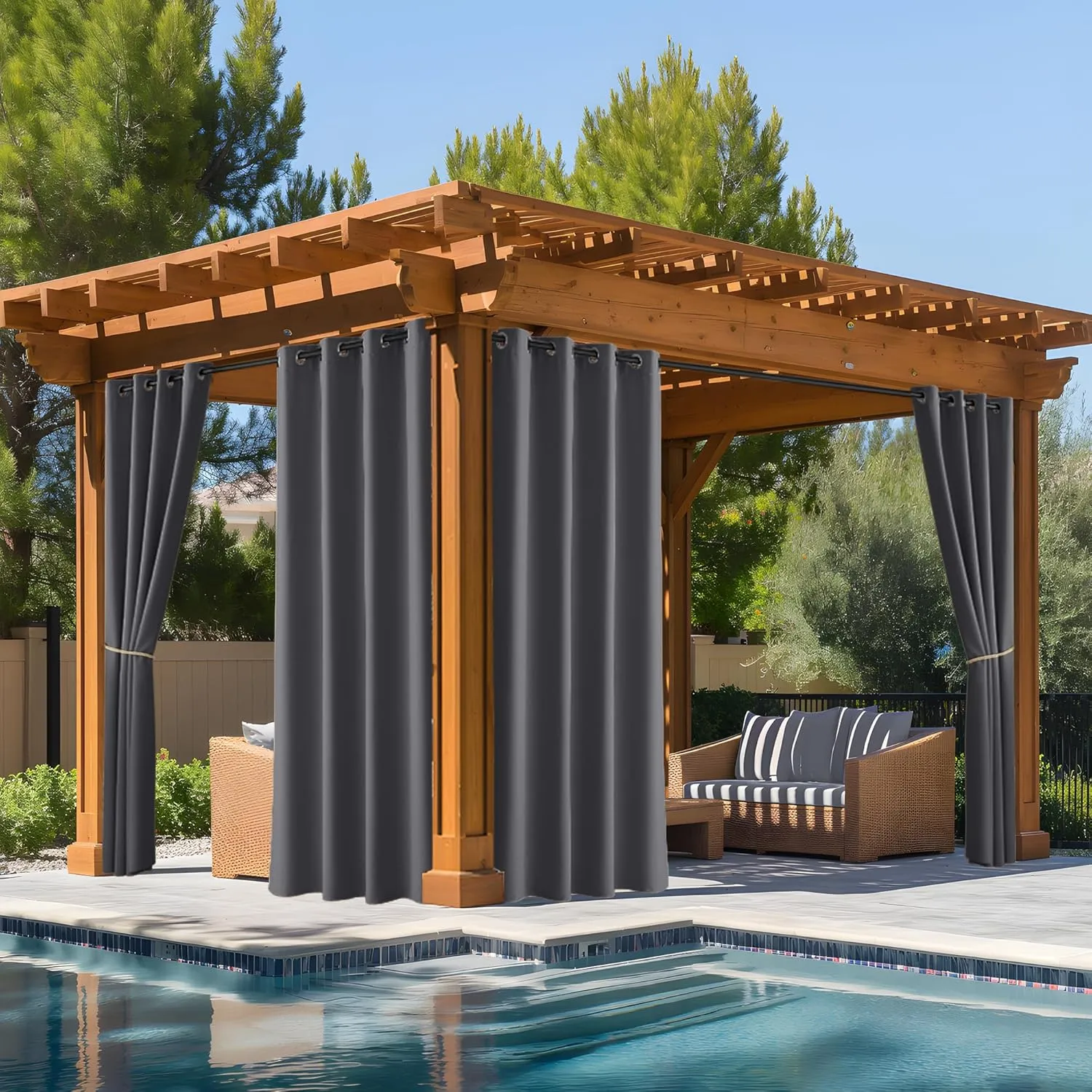 NICETOWN Fade Resistant Outdoor Curtains for Patio Waterproof 2 Panels, UV Protection Grade 4 Lightfastness Fade-Proof & Blackout Drapes for Deck, Porch, Gazebo, Grey, W52 x L96 Each Panel