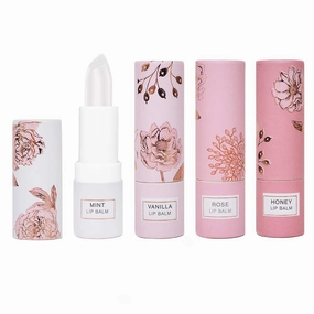 Nicole Miller 4 Pack Moisturizing Lip Balm Collection, Lip Softening Gift Set for Women and Girls (Mint, Vanilla, Rose, and Honey)