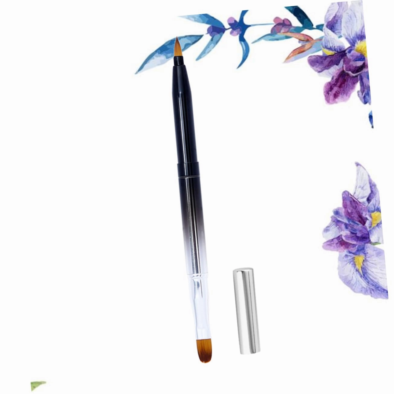 NOLITOY 3pcs Retractable Lip Brush Portable Dual-ended Cosmetic Tool Metal Shell for Lip Gloss Lipstick Application Flexible Makeup Brush for Home Use Black Gradient