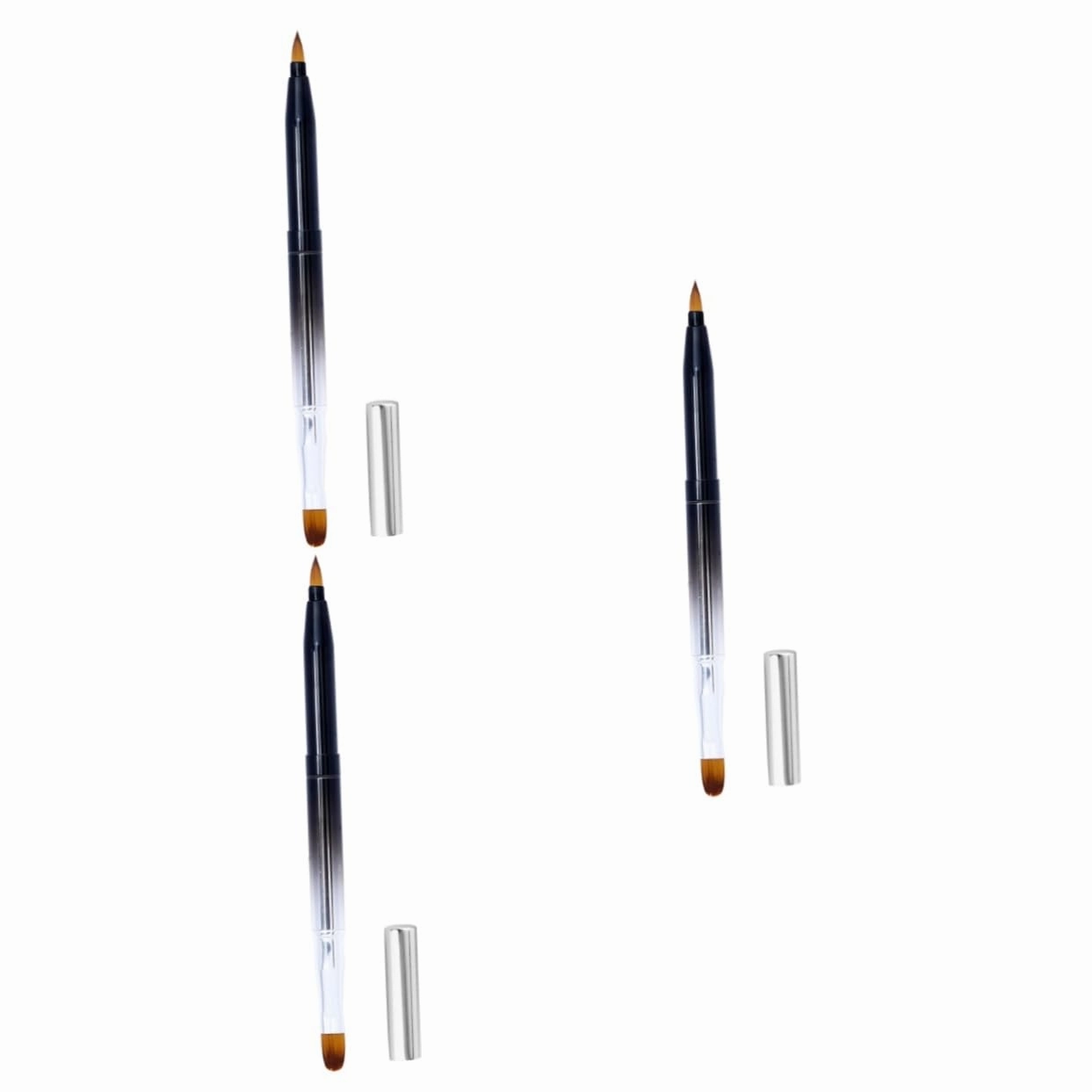 NOLITOY 3pcs Retractable Lip Brush Portable Dual-ended Cosmetic Tool Metal Shell for Lip Gloss Lipstick Application Flexible Makeup Brush for Home Use Black Gradient
