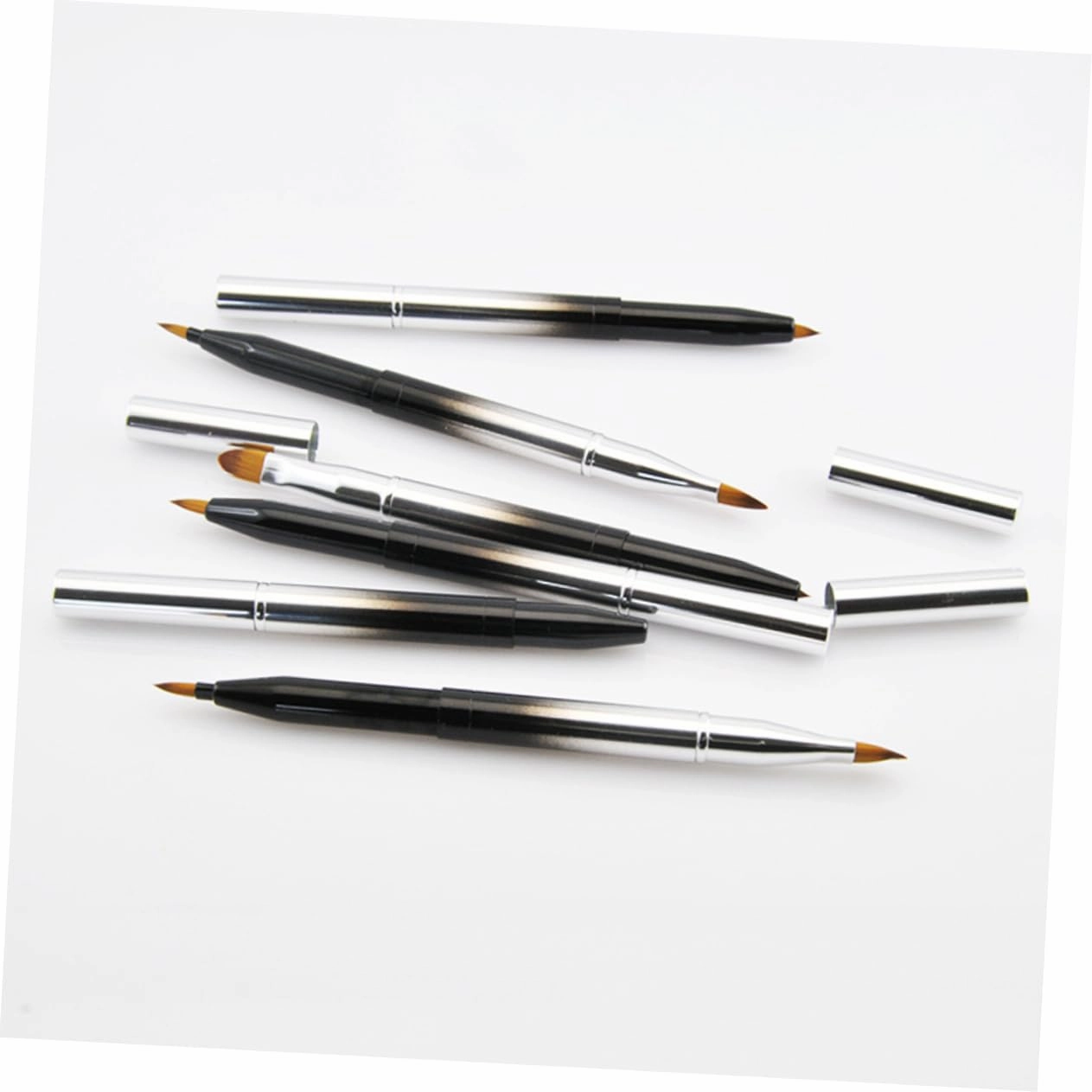 NOLITOY 3pcs Retractable Lip Brush Portable Dual-ended Cosmetic Tool Metal Shell for Lip Gloss Lipstick Application Flexible Makeup Brush for Home Use Black Gradient