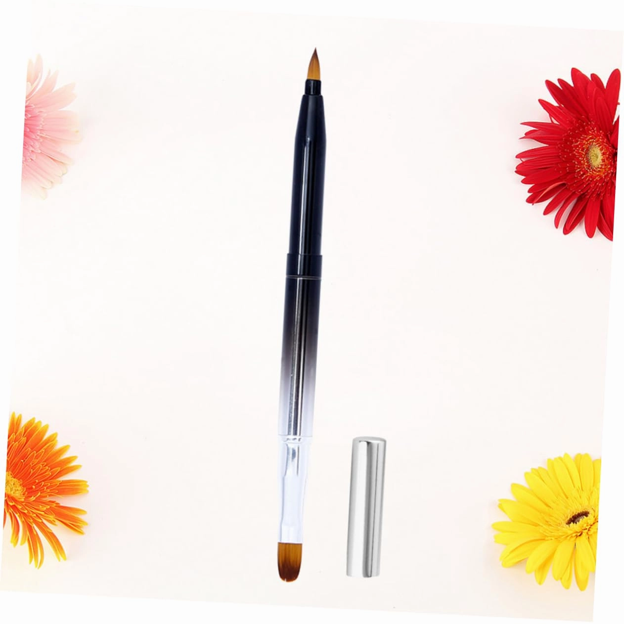 NOLITOY 3pcs Retractable Lip Brush Portable Dual-ended Cosmetic Tool Metal Shell for Lip Gloss Lipstick Application Flexible Makeup Brush for Home Use Black Gradient