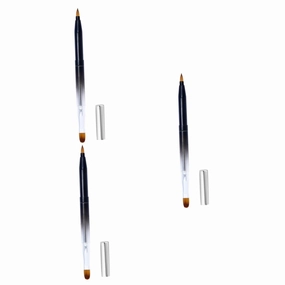 NOLITOY 3pcs Retractable Lip Brush Portable Dual-ended Cosmetic Tool Metal Shell for Lip Gloss Lipstick Application Flexible Makeup Brush for Home Use Black Gradient