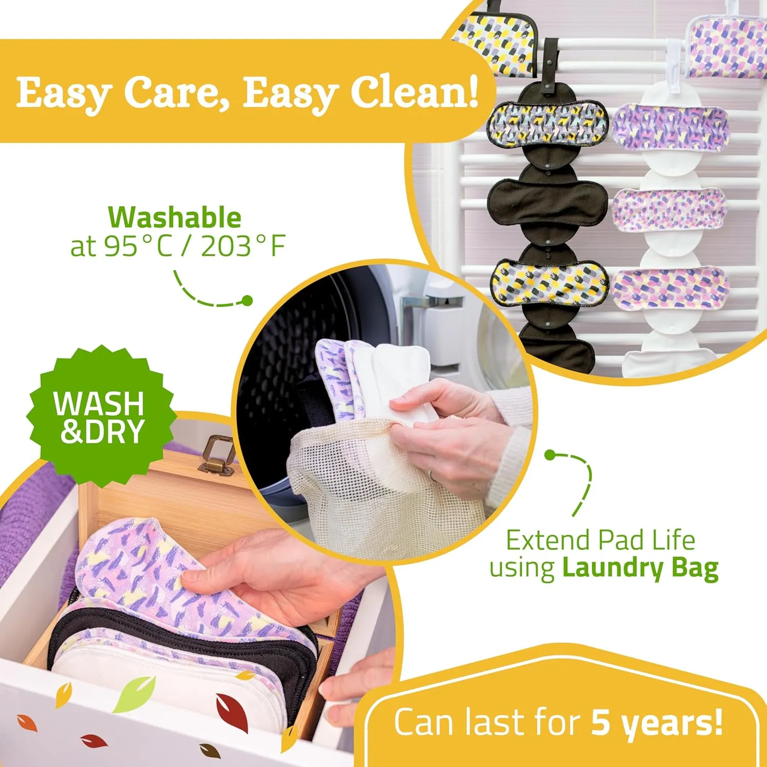 Non-Slip Organic Reusable Panty Liners for Women & Teens (Medium, 7-Pack) – High-Temp Washable Viscose Cloth Liners; Stay Fresh & Dry; for Daily Vaginal Discharge Only; 100% Breathable (no PUL/TPU)