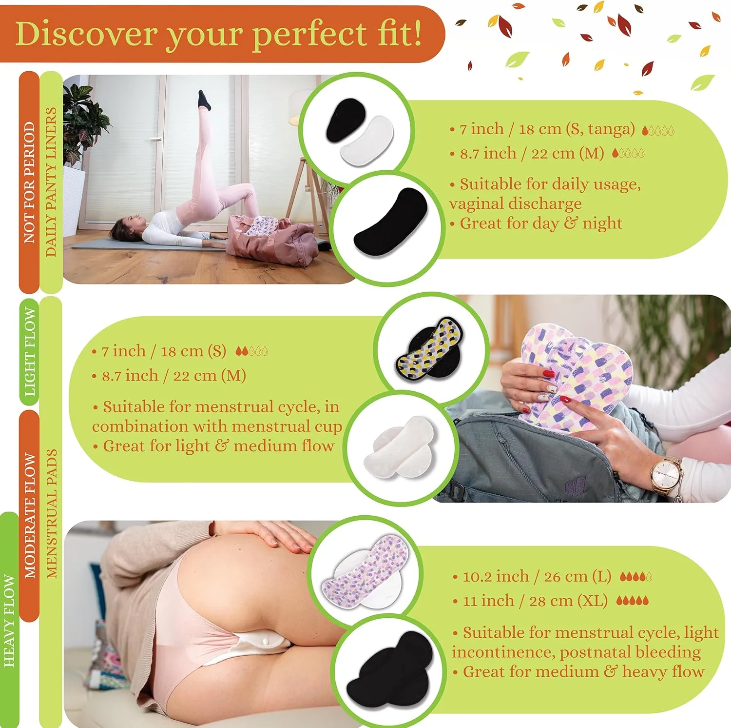 Non-Slip Organic Reusable Panty Liners for Women & Teens (Medium, 7-Pack) – High-Temp Washable Viscose Cloth Liners; Stay Fresh & Dry; for Daily Vaginal Discharge Only; 100% Breathable (no PUL/TPU)