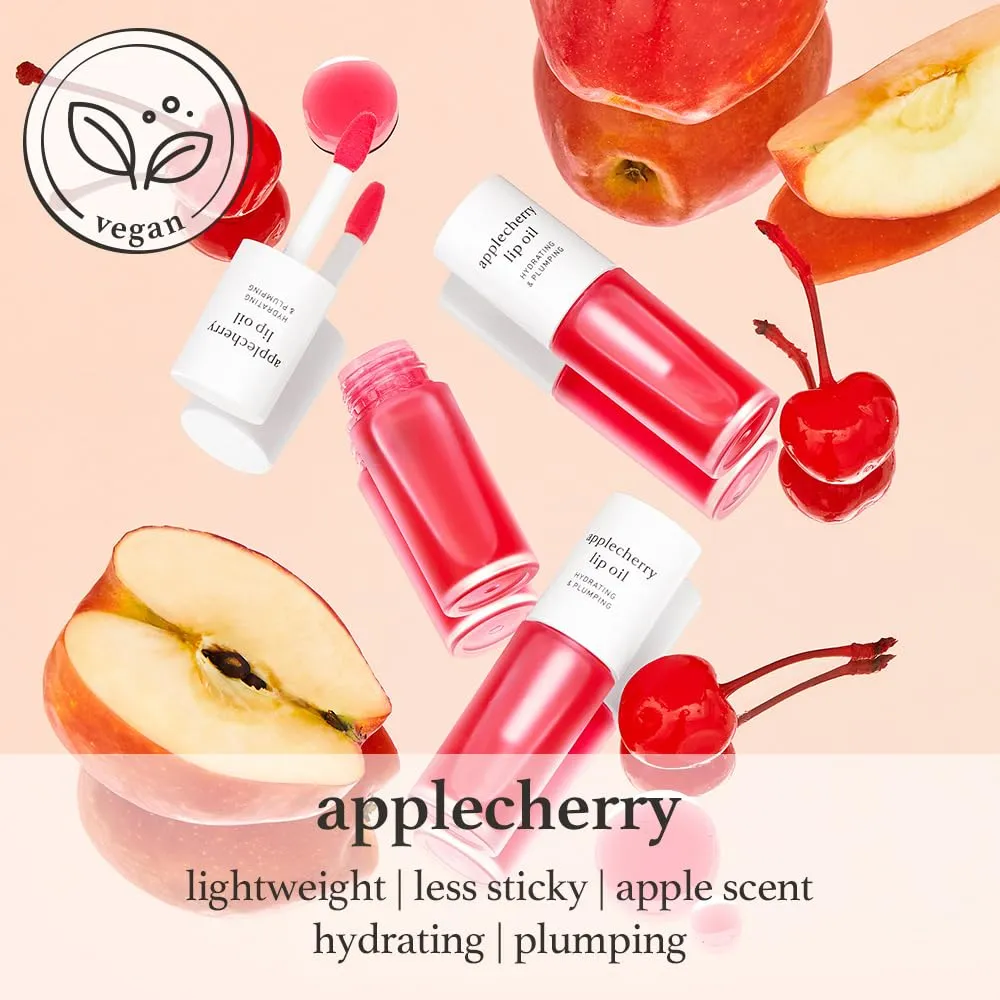 NOONI Korean Vegan Appleseed Lip Oil - Applecherry | Long-Lasting, Moisturizing, Plumping, Revitalizing for Dry Lips, Waterproof, No Peel Off, Hydrating, Nourishing, Mother's Day, 0.12 FL Oz