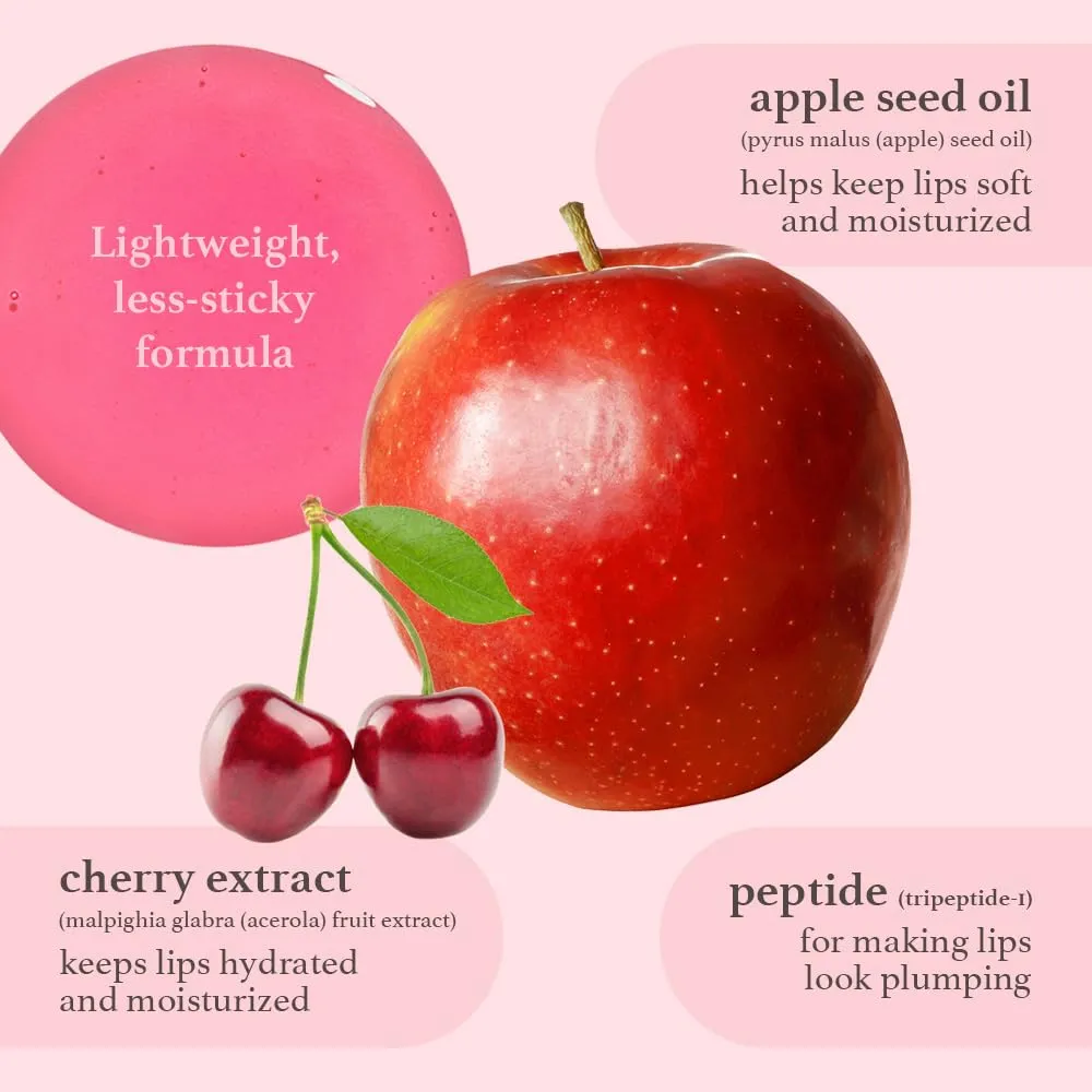 NOONI Korean Vegan Appleseed Lip Oil - Applecherry | Long-Lasting, Moisturizing, Plumping, Revitalizing for Dry Lips, Waterproof, No Peel Off, Hydrating, Nourishing, Mother's Day, 0.12 FL Oz
