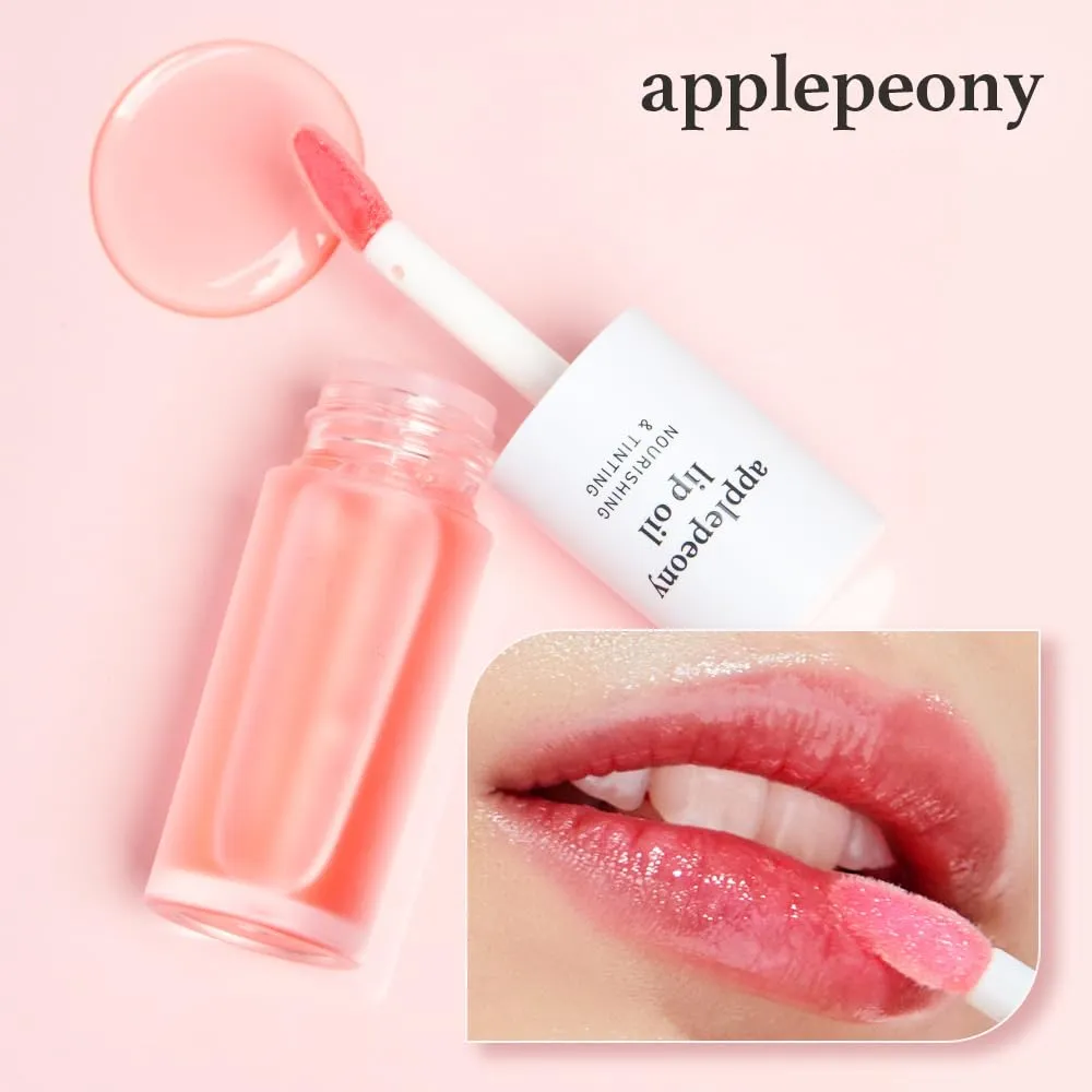 NOONI Korean Vegan Appleseed Lip Oil - Applepeony | Long-Lasting, Moisturizing, Plumping, Revitalizing for Dry Lips, Waterproof, No Peel Off, Hydrating, Nourishing Crystal Clear, 0.12 FL Oz