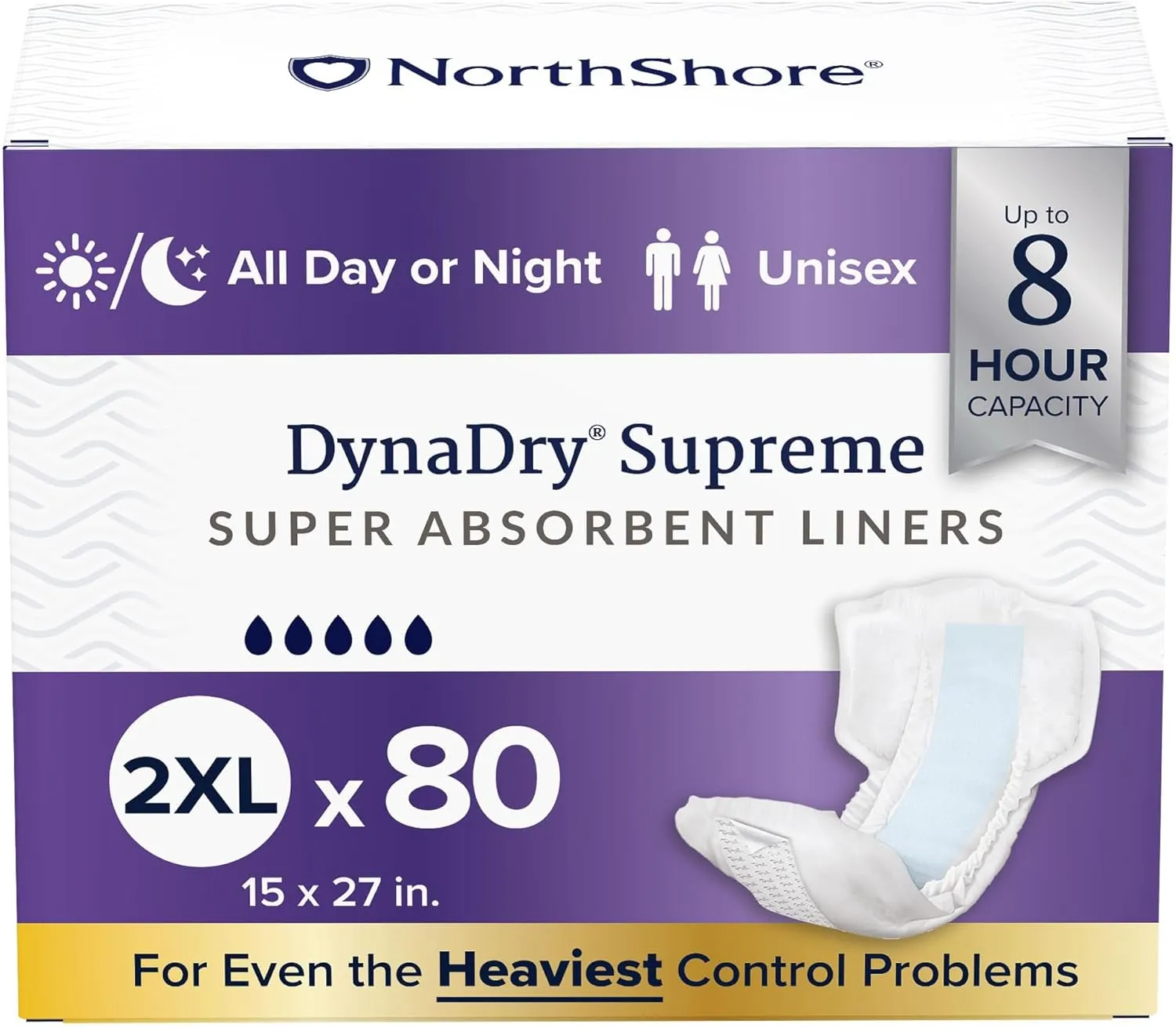 NorthShore DynaDry Supreme Liners for Men and Women, 2X-Large, Case/80 (4/20s)